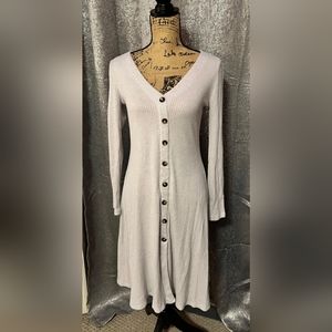 Double Zero Brand, Cream Color, Size Large Sweater Dress w/Brown Accent Buttons